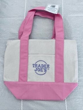 Trader Joes Pink & Cream Canvas Tote Bag (Mini Sholder )